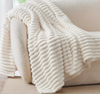 Bedding Fleece Throw Blanket for Couch - 300GSM Soft & Warm Fluffy Cream White Blanket, Decorative and Giftable Striped Blankets for Home