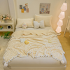 Solid Color Flannel Blanket Warm Thick Super Soft Fuzzy Fleece Throw Blankets Striped Flannel Throw with Pompom for Couch Or Bed Microfiber Ribbed Sofa Decor For All Season