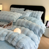Double-sided  Bubble Faux Fur Rabbit Duvet Cover Comforter Cover Winter Warm Flannel Velvet Bedding Set Thicken Comforter Set with 2 Pillowcases 