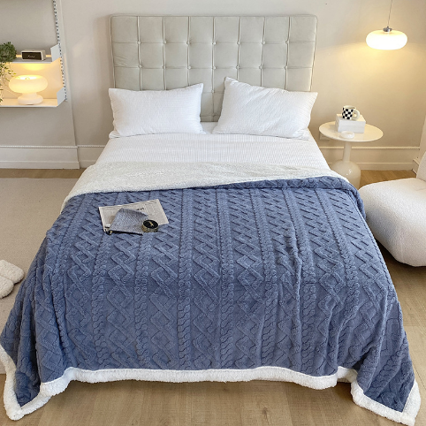 Winter Blankets Jacquard Weave Flannel Sherpa Soft Warm Polyester Blaneket Jacquard Sherpa Blanket – Solid Color Double Layer Plush Blanket