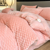Solid Color Flannel Puffy Duvet Cover Fleece Extra Soft Comforter Set KING Size Minky Bedding Set for Autumn Winter Season Warm Sherpa Comforters with 2 Pillowcases 