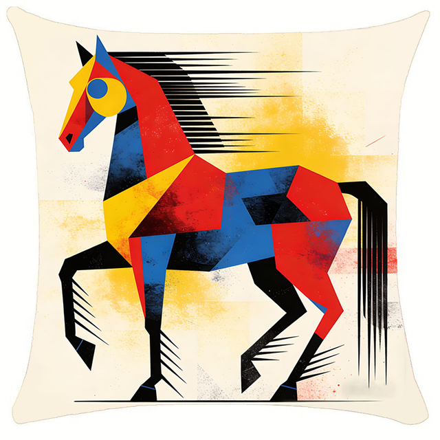 2026 Zodiac Horse Cushions Square Pillow Modern Pillowcases Decorative 18*18Inch Abstract Throw Pillowcase Geometric Cushion Cases with Zipper for Sofa Bed Couch Living Room