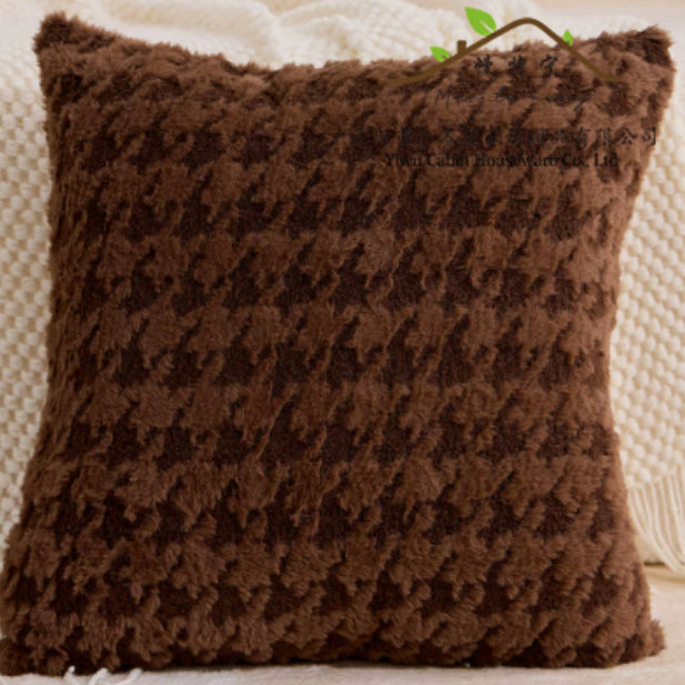 Double-sided rabbit fur luxury leather-textured throw pillow with filling, square sofa pillow