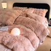 Double-sided  Bubble Faux Fur Rabbit Duvet Cover Comforter Cover Winter Warm Flannel Velvet Bedding Set Thicken Comforter Set with 2 Pillowcases 