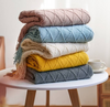 Wholesale 100% Acrylic Fringe Knit Solid Home Decor Throw Blankets Chair Sofa Couch Bed Coverings Solid Color Knitted Sofa Throw Blanket with Tassels
