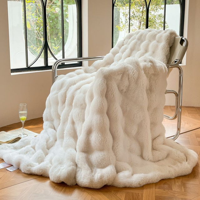 Faux Rabbit Fur Bubble Blanket Faux Fur Blanket Bubble fleece Soft Warm Cozy Shaggy Rabbit Blanket