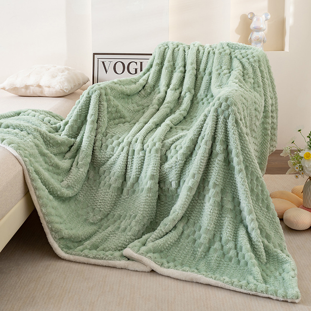 Solid Color Jacquard Flannel Fleece Throw Blanket Cozy Soft Blanket for Couch, Bed, Office Home Textile Machine Washable Decor 