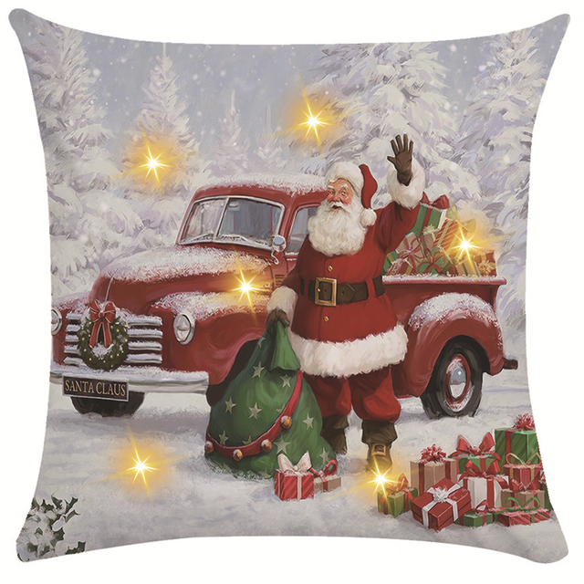 Christmas Santa Reindeer Throw Pillow Covers, 18 X 18 Inch Merry Christmas Holiday Cushion Cover Decoration for Sofa Couch Bed 