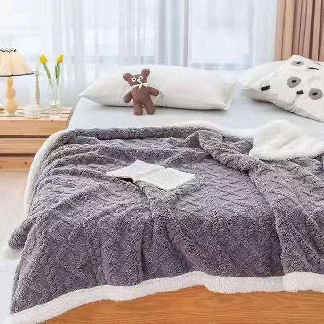 Custom Soft Luxury Sherpa Throw Fleece Blanket Jacquard Knitted Winter Sofa Cover Woven Pattern Lightweight Decorative Use