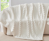 Bedding Fleece Throw Blanket for Couch - 300GSM Soft & Warm Fluffy Cream White Blanket, Decorative and Giftable Striped Blankets for Home
