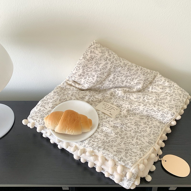 Super Cute Baby Toddler Muslin Blanket with Pompom Organic Baby Girls Blankets Essentials for Newborns Soft Breathable