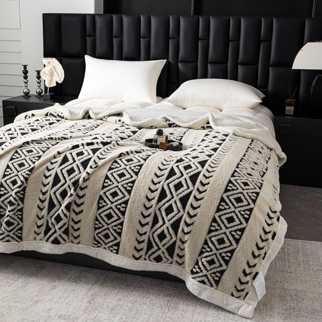 Printed Jacquard Sherpa Throw Fleece Blanket Twin Size Fluffy Throw Double Sided Fuzzy Flannel Warm Blanket for Bed Sofa Couch Car Home Decoration 