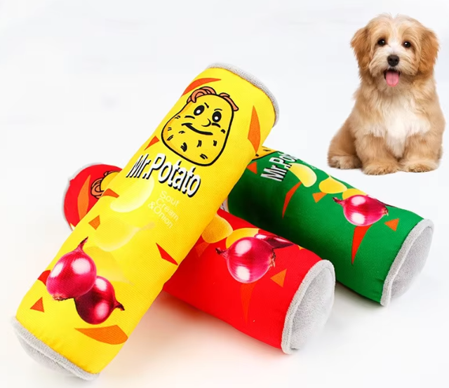 Food design New pet plush sound-making toy soft canned potato chip bucket-shaped interactive relieve boredom