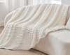 Bedding Fleece Throw Blanket for Couch - 300GSM Soft & Warm Fluffy Cream White Blanket, Decorative and Giftable Striped Blankets for Home