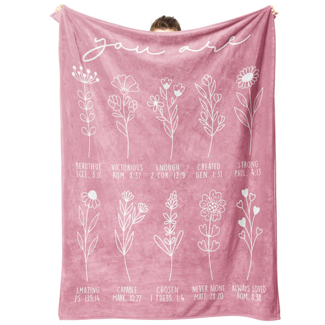 Floral&Plants Printed Soft Flannel Fleece Blanket Christian Gifts for Women Religious Gifts for Sister, Friend, Daughter, Mom, Soft Throw Blankets 50'' X 60'' Twin King Size for Bedroom Living Room 