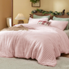 Solid Color Strip Flannel Comforter Set Super Soft Faux Fur Bed Set Warm Plush Fleece Winter Bedding 3 Pieces