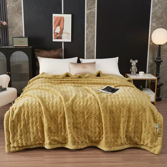 Solid Color Wave Blanket Milk Velvet Blanket Winter Blanket Super Soft Cloud Blanket Throw Blanket for Bed All Season King Size