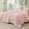 Solid Color Strip Flannel Comforter Set Super Soft Faux Fur Bed Set Warm Plush Fleece Winter Bedding 3 Pieces