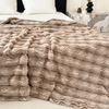 Double-sided Faux Fur Rabbit Throw Blanket Jacquard Plush Blanket for Bed Couch Travelling Camping King Size 80*90 Inch 