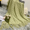 Wholesale 100% Acrylic Fringe Knit Solid Home Decor Throw Blankets Chair Sofa Couch Bed Coverings Solid Color Knitted Sofa Throw Blanket with Tassels