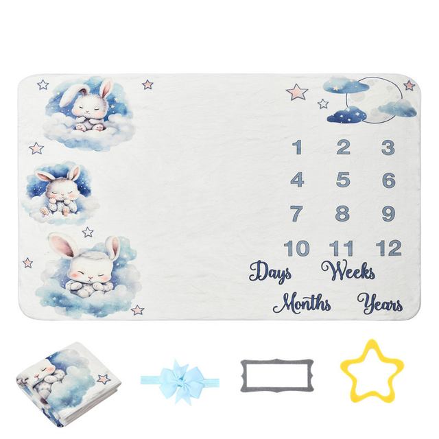 Photo Prop Blanket Personalized Baby Milestone Blanket Portable Moon And Flower Pattern Month Blanket for Newborn Girls Boys Photography Props Wraps Blankets 