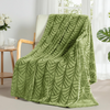 Embossed Flannel Fleece Throw Blanket Botanical Leaf Pattern Soft Plush Textured Cozy Decorative Sofa Blanket-Green