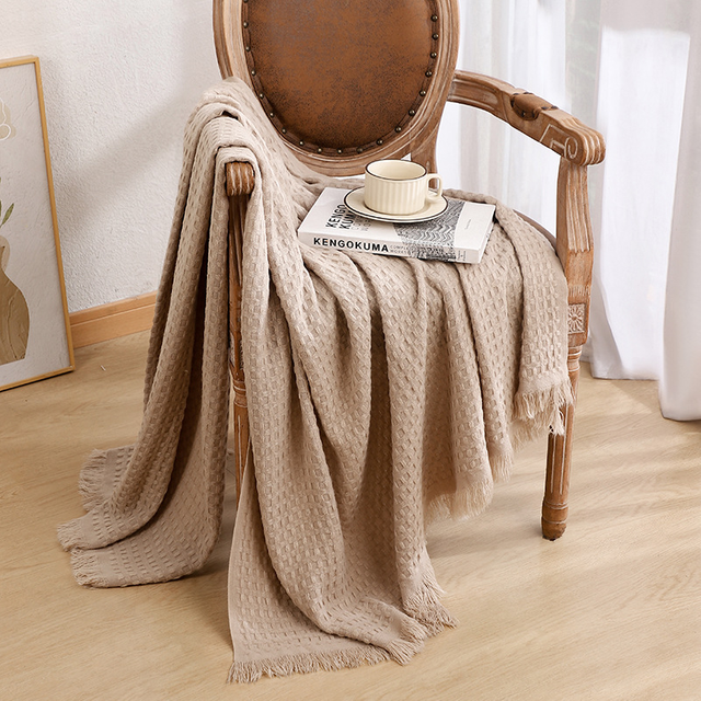 Acrylic Knitted Throw Blanket With Tassel Breathable Cellular Blanket Nordic Style Throw Blanket 50x60”  Extra Soft Cozy Couch Cover Decorative Blanket For Sofa Couch Bed Armchair Office 