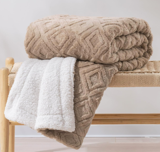 Jacquard Taffeta Fleece Sherpa Fleece Throw Blanket for Couch, Super Soft Cozy Fuzzy Plush Blankets for Winter, Reversible Thick Warm Blanket for Bed, Sofa,