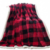 Sherpa Fleece Throw Blanket Reversible Plush Fluffy Large Big Blanket Lattice Flannel Blankets for All Season Use, Red And Black