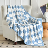 Checkered Blanket, Cozy Soft Throw Blankets for Couch Bed, Fluffy Plaid Lightweight Comfy Travel Picnic Blanket Gifts for Sofa Chair Living Room Camping (Blue, Throw 50"x60")