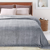 Flannel Fleece Queen Size Bed Blanket, Lightweight Breathable Soft Bedspread Plush Fluffy Coverlet Chevron Design Decorative Blanket for All Season, 90x90 Inch, Silver Grey