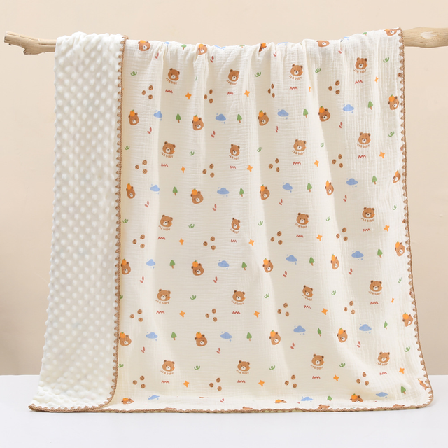 Two Layers Gauze Baby Swaddle Towel Natural White Color Rose Flower Floral Print Baby Receiving Blanket Soft Newborn Swaddling Cloth for Newborn Infant 