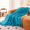 Solid Color Fringed Throw Blanket Boho Knitted Blanket for Sofa Bed Large Shawl Throws for Armchair Couch Air-conditioned Bed Blankets 