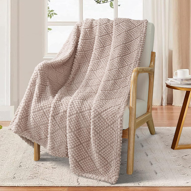 Throw Blanket for Couch, Bed, Soft Fluffy Jacquard Waffle Blankets for All Season,Lightweight and Warm