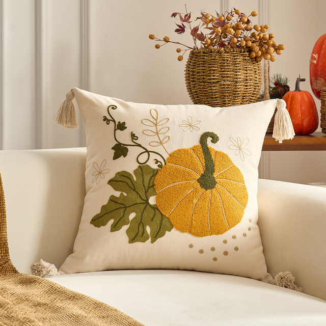 Pumpkin Tufted Velvet Throw Pillow Cover Square 45x45cm Polyester Autumn Cushion Decorations Pillow Covers Garden Decor Outdoor Pillows 