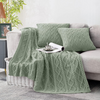 Cable Knit Throw Blanket and Pillow Set, Sage Green Set of 3, Knitted Throw (50"x60") & 2 Pillow Covers (18"x18"), Soft & Cozy Decorative for Couch Bed Sofa
