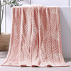 Embossed Flannel Fleece Throw Blanket Botanical Leaf Pattern Soft Plush Textured Cozy Decorative Sofa Blanket-Pink