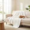 Wave Pattern Embossed Flannel Throw Blanket Soft Plush Textured Cozy Decorative Sofa Couch Blanket-Off White
