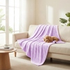 Wave Pattern Embossed Flannel Throw Blanket Soft Plush Textured Cozy Decorative Sofa Couch Blanket-Purple