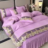 Satin Lace Embroidery Comforter Set with 2 Pillowcases 48x74cm Fitted Bed Skirts Duvet Cover Satin Polyester Ruffle Bed Cover 200x230cm Double Bed Ruffle Skirt 3pcs Bedding Set 