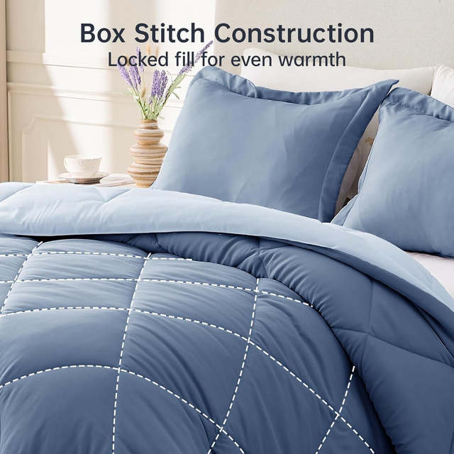 King Size Comforter Set, Ultra Soft Reversible Bedding for All Seasons, 3 Pieces Down Alternative Bed Set Includes 1 Lightweight Comforter and 2 Pillow Shams, Blue/Light Blue