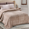 Flannel Fleece Queen Size Bed Blanket, Lightweight Breathable Soft Bedspread Plush Fluffy Coverlet Chevron Design Decorative Blanket for All Season, 90x90 Inch, Champagne