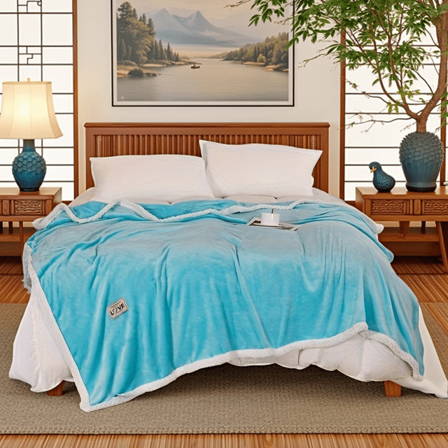 Double Layer Fleece Blanket Solid Color Thickened Blanket Queen Size Soft Fluffy Warm Throw Blanket for Sofa Office Travel Bedroom Living Room Nap Blanket 