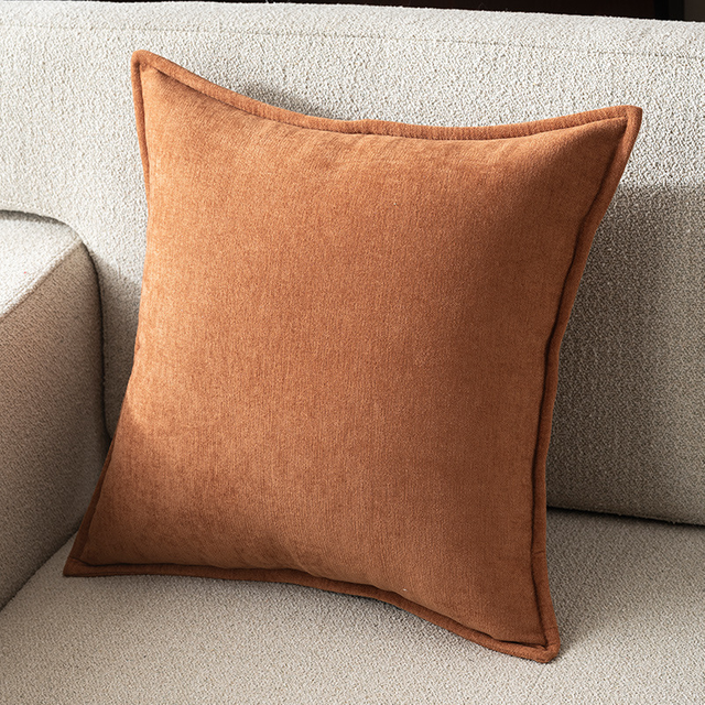 Solid Dyed Cushions Orange Fall Throw Pillow Covers Decorative 18 X 18 Inches Cozy Chenille Standard Pillow Shams Cases for Sofa Bed Living Room Home Couch Office