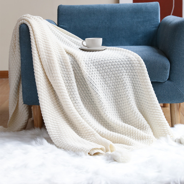 Bohemian Throw Blanket With Tassel Knitted Vintage Chair Couch Cover Super Soft And Warm Blankets for Couch, Sofa And Bed Waffle Textured Sofa Cuddly Throw Blanket