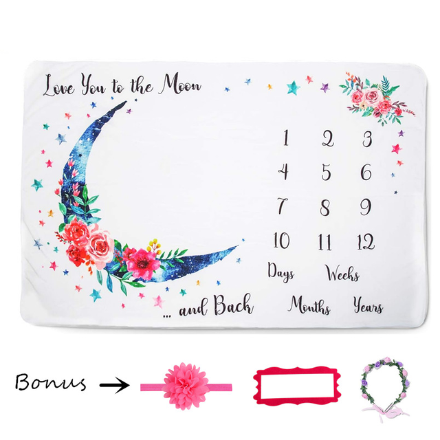 Flannel Newborn Baby Blanket Personalized Month Blanket Memory Monthly Photography Props Accessory for Baby Girl Baby Shower Gift Blush Rainbow Blanket with Wreath Girls Boys Present Baby Age Calenda
