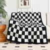 Checkered Blanket, Cozy Soft Throw Blankets for Couch Bed, Fluffy Plaid Lightweight Comfy Travel Picnic Blanket Gifts for Sofa Chair Living Room Camping (Black, Throw 50"x60")