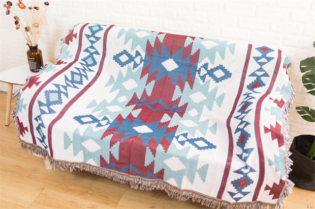 Geometric Knitted Sofa Throw Blanket – Modern Geometric Pattern Woven Couch Cover Decorative Knit Throw