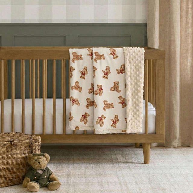 Bear Minky Baby Blanket, Ultra Soft Cozy Nursery Blanket for Unisex Boys Girls, Fluffy Toddler Infant Newborn Warm Nursery Bed Blankets for Crib Stroller or Carseat