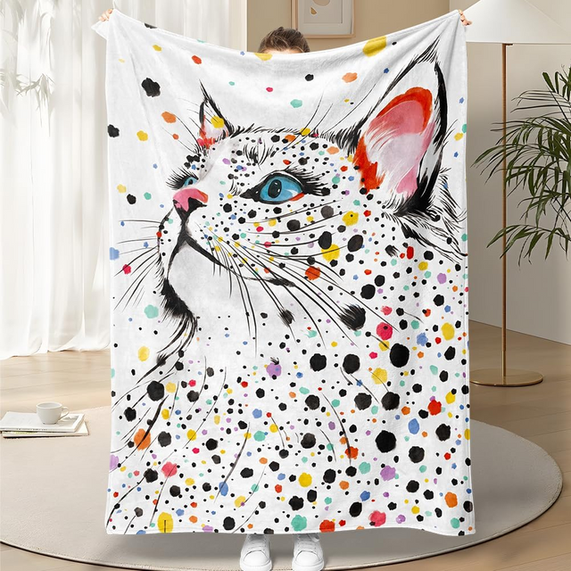 Cat Throw Blanket Colorful Spot Cats Blanket Cute Pet Cats Gift for Cat Lover Throw Blanket Flannel Fleece Cozy Fuzzy Plush Throw Blankets for Bed Chair Couch